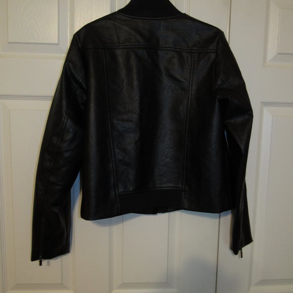 Prologue S Black Lined Faux Leather Jacket Zip Up Knit Collar - Picture 5 of 7